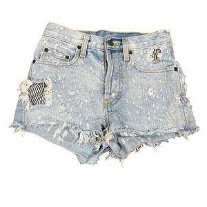 CARMAR Distressed Denim Shorts Button Fly Light Wash Size 23
